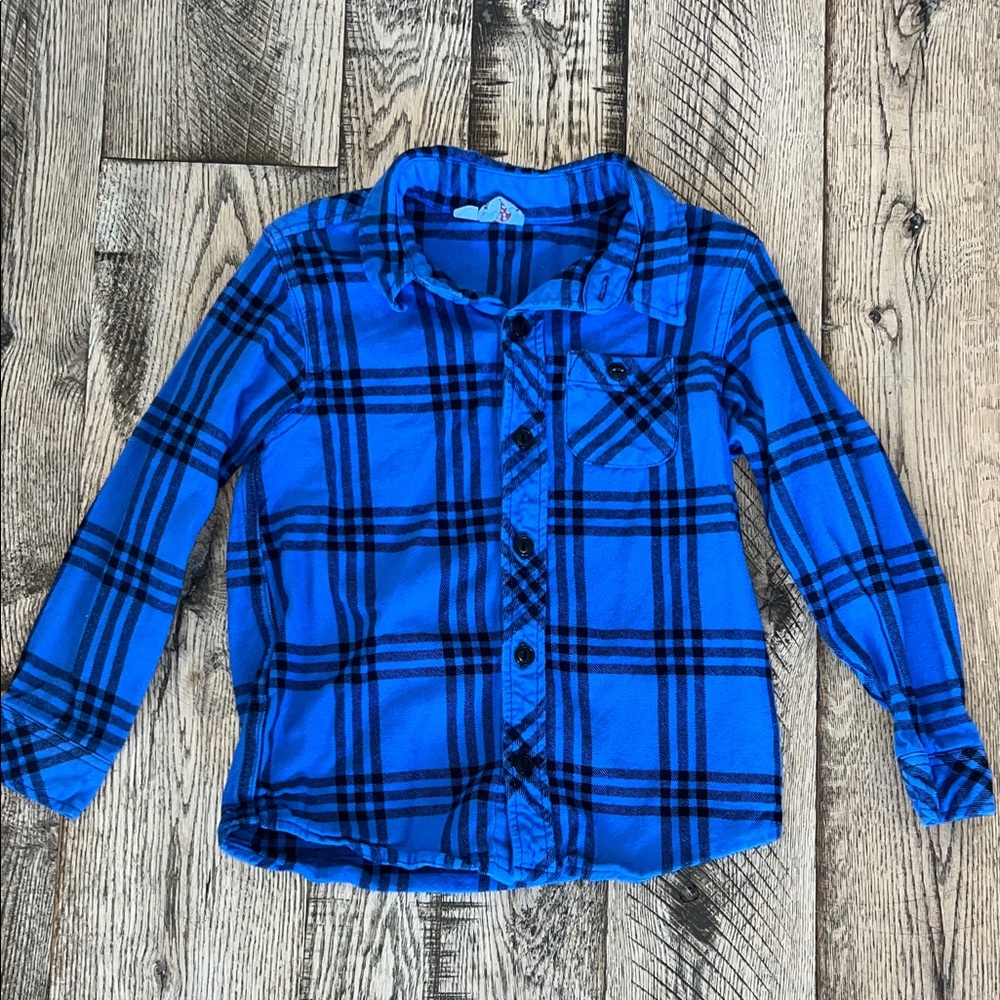 Bit’z Kids Blue and Black Plaid Flannel button down shirt | 5-6
